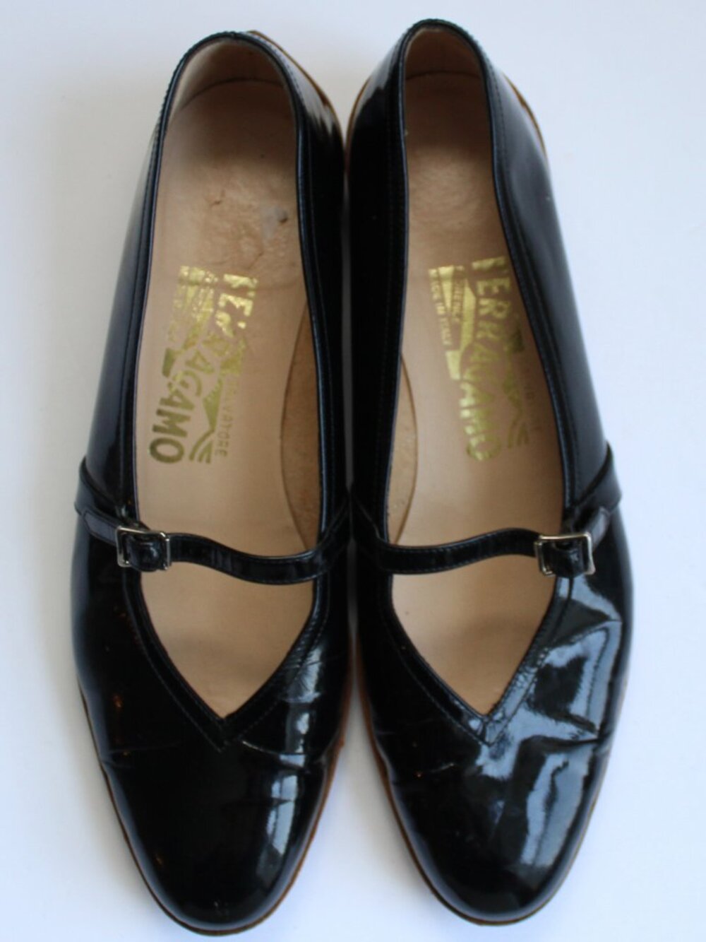 Salvatore Ferragamo Audrey Black Patent Leather Mary-Jane Loafer Flats Size 7.5
